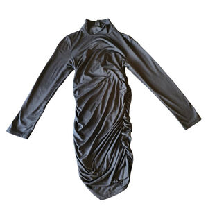 NWOT Women’s Size Medium Sexy Bodycon Stand Neck Long Sleeve Ruched‎ Mini Dress